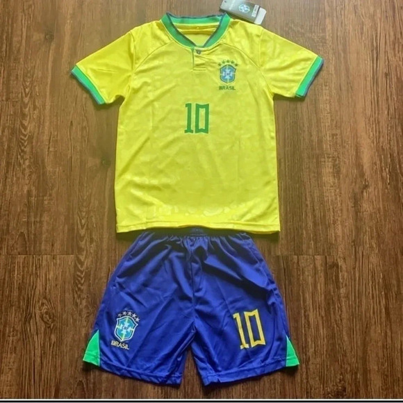 Neymar Soccer Jersey & Shorts Set Youth Small CFB Brazil New - Picture 1 of 7